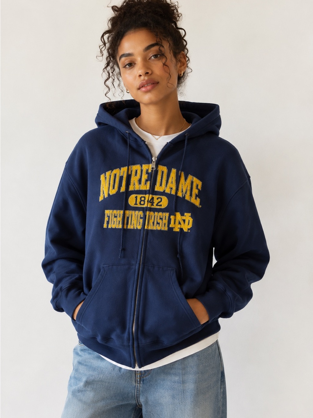 Navy Blue & Yellow Notre Dame Zip-Up Hoodie Unisex